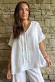 Benji Linen Wave Y Tee White